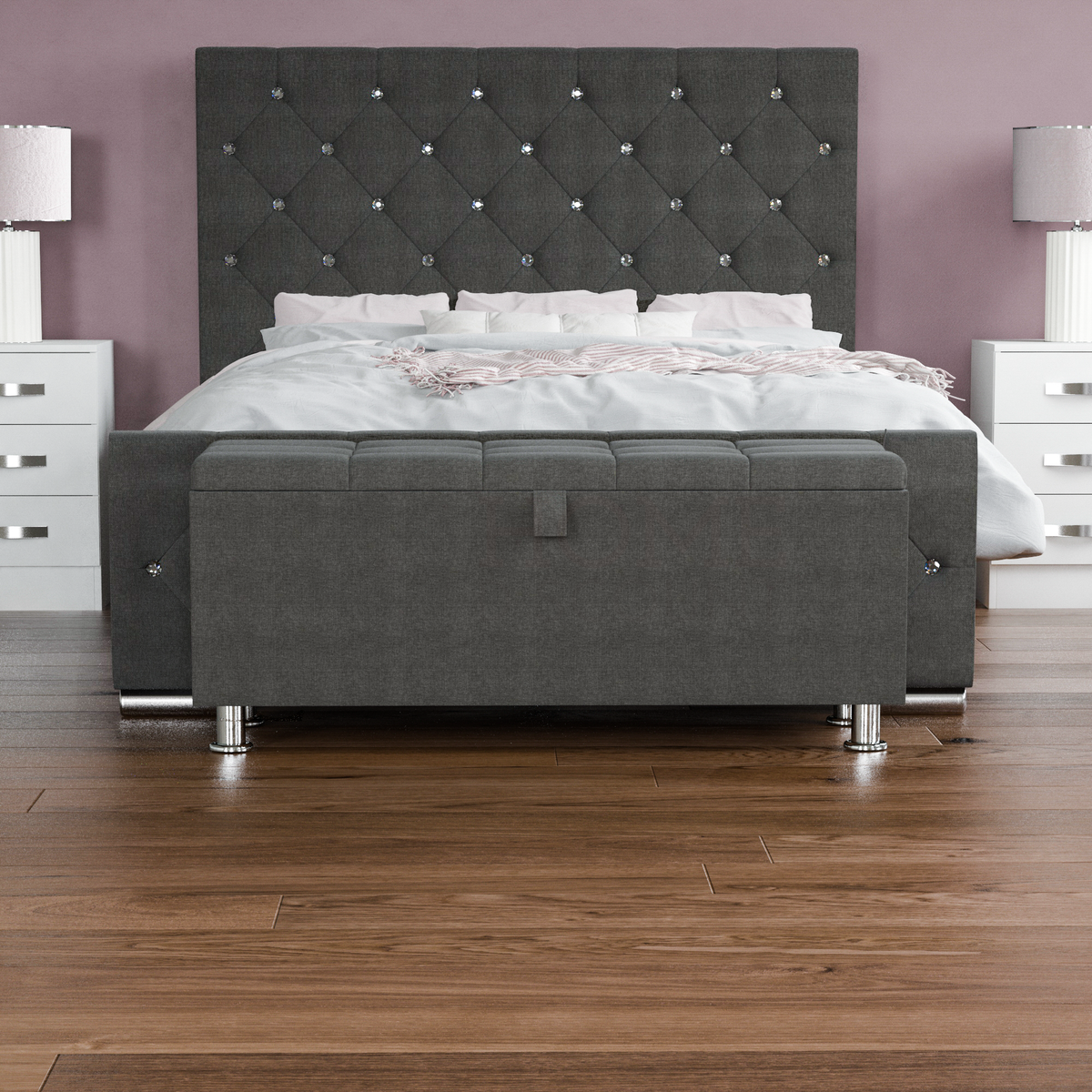 Valencia Linen Storage Ottoman, Dark Grey UKFR