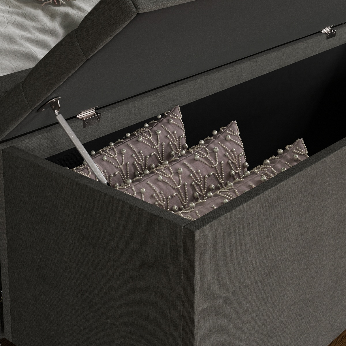 Valencia Linen Storage Ottoman, Dark Grey UKFR
