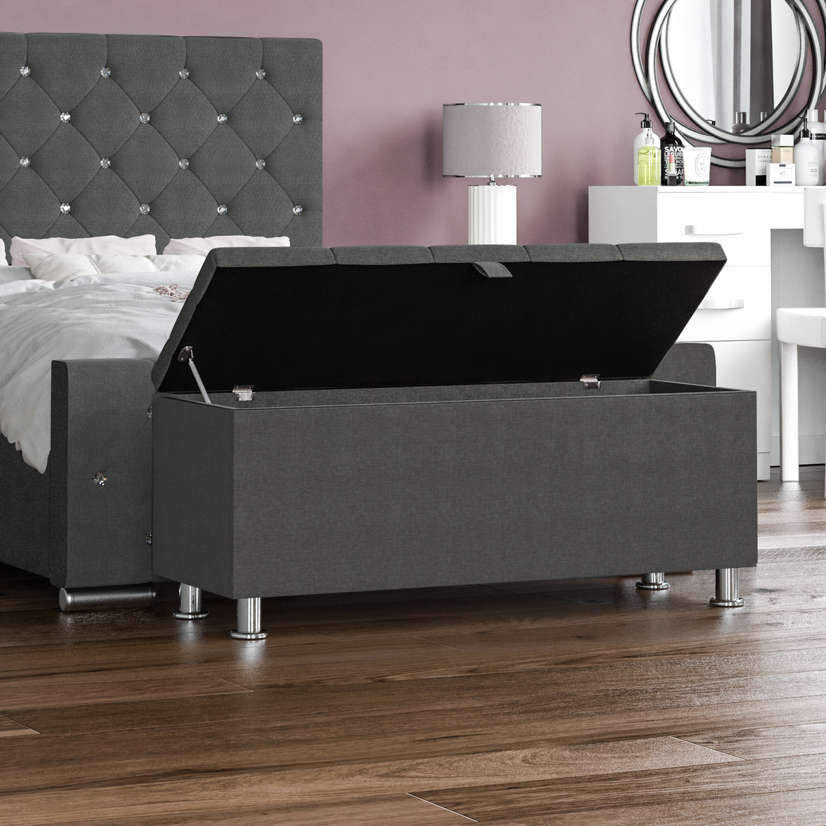 Valencia Linen Storage Ottoman, Dark Grey UKFR