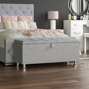 Valencia Velvet Storage Ottoman, Light Grey UKFR