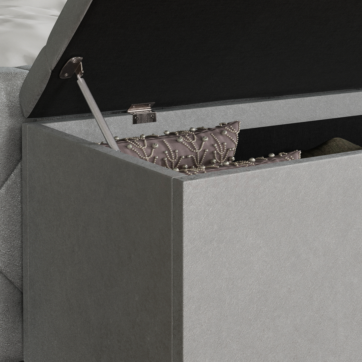 Valencia Velvet Storage Ottoman, Light Grey UKFR