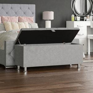 Valencia Velvet Storage Ottoman, Light Grey UKFR