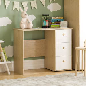 Neptune 3-Piece Bedroom Set - White & Oak (Desk, Drawer Chest, Wardrobe)