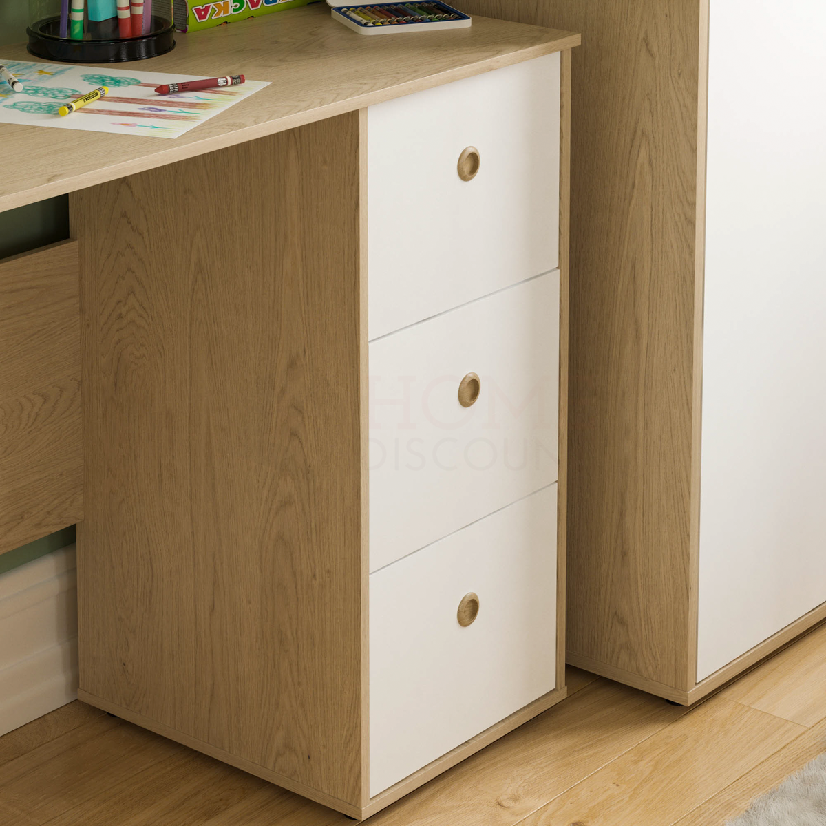 Neptune 3-Drawer Desk - White & Oak