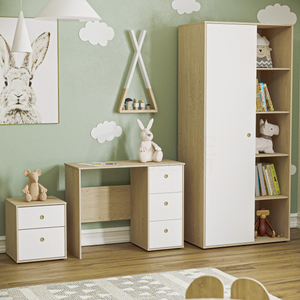 Neptune 3-Piece Bedroom Set - White & Oak (Desk, Bedside Table, Wardrobe)