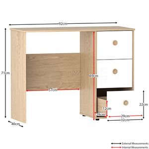 Neptune 3-Piece Bedroom Set - White & Oak (Desk, Bedside Table, Wardrobe)