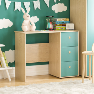 Neptune 3-Piece Bedroom Set - Green & Oak (Desk, Drawer Chest, Wardrobe)