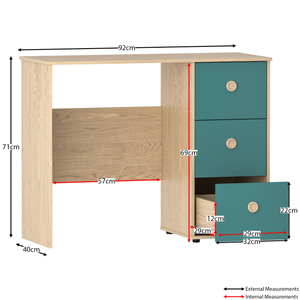 Neptune 3-Piece Bedroom Set - Green & Oak (Desk, Bedside Table, Wardrobe)