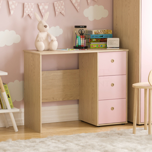 Neptune 3-Piece Bedroom Set - Pink & Oak (Desk, Drawer Chest, Wardrobe)