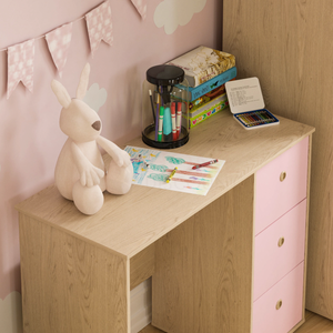 Neptune 3-Drawer Desk - Pink & Oak