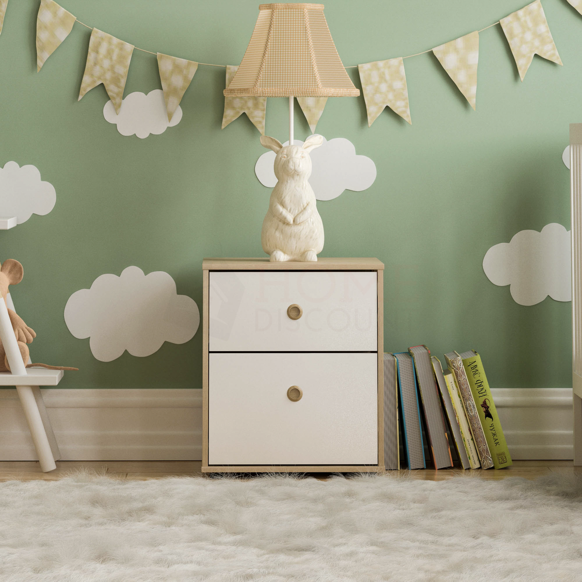 Neptune 2-Drawer Bedside Table - White & Oak