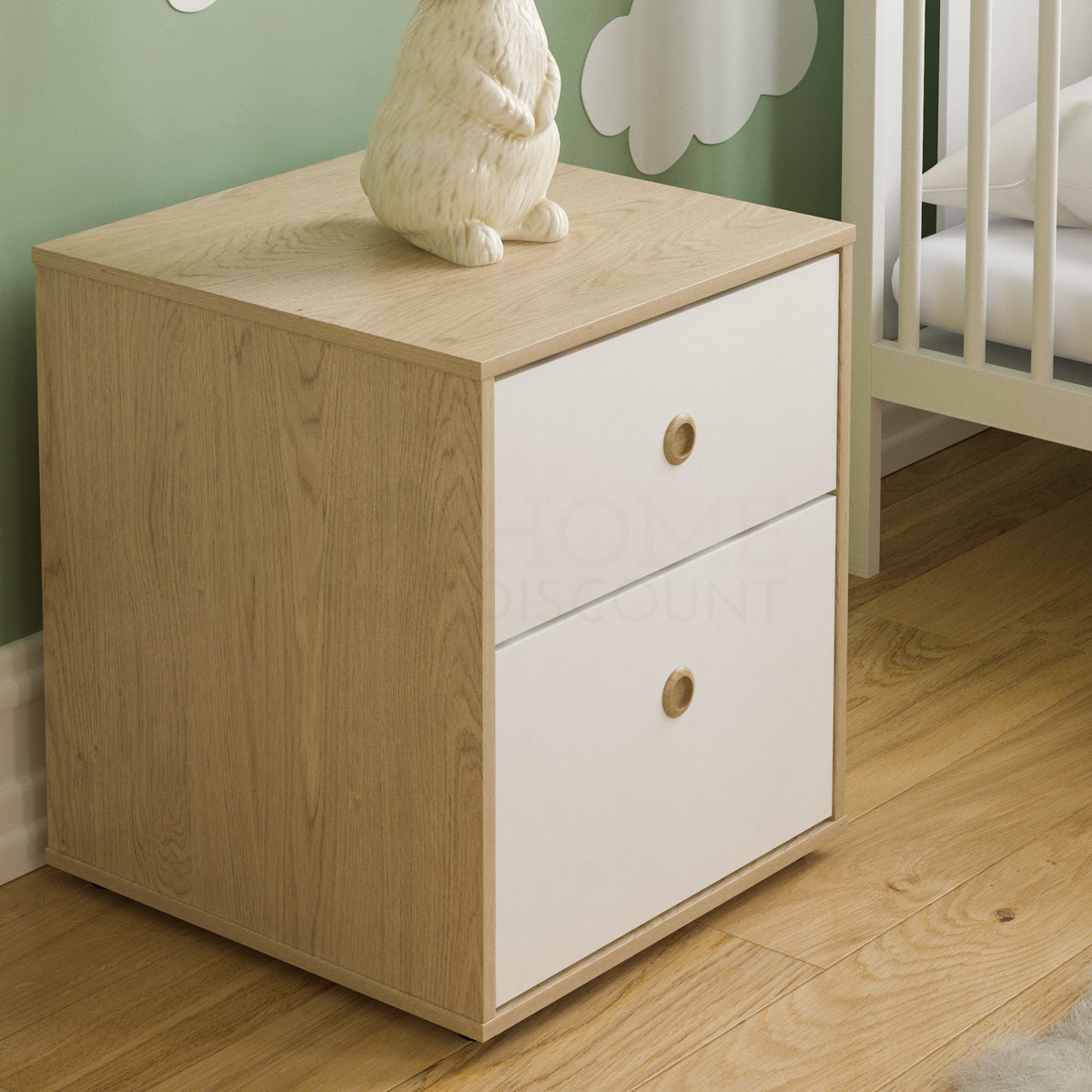 Neptune 2-Drawer Bedside Table - White & Oak