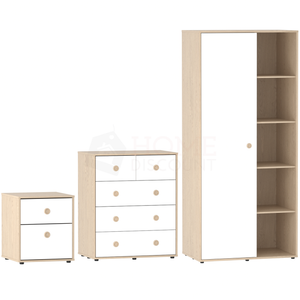 Neptune 3-Piece Bedroom Set - White & Oak (Bedside Table, Drawer Chest, Wardrobe)