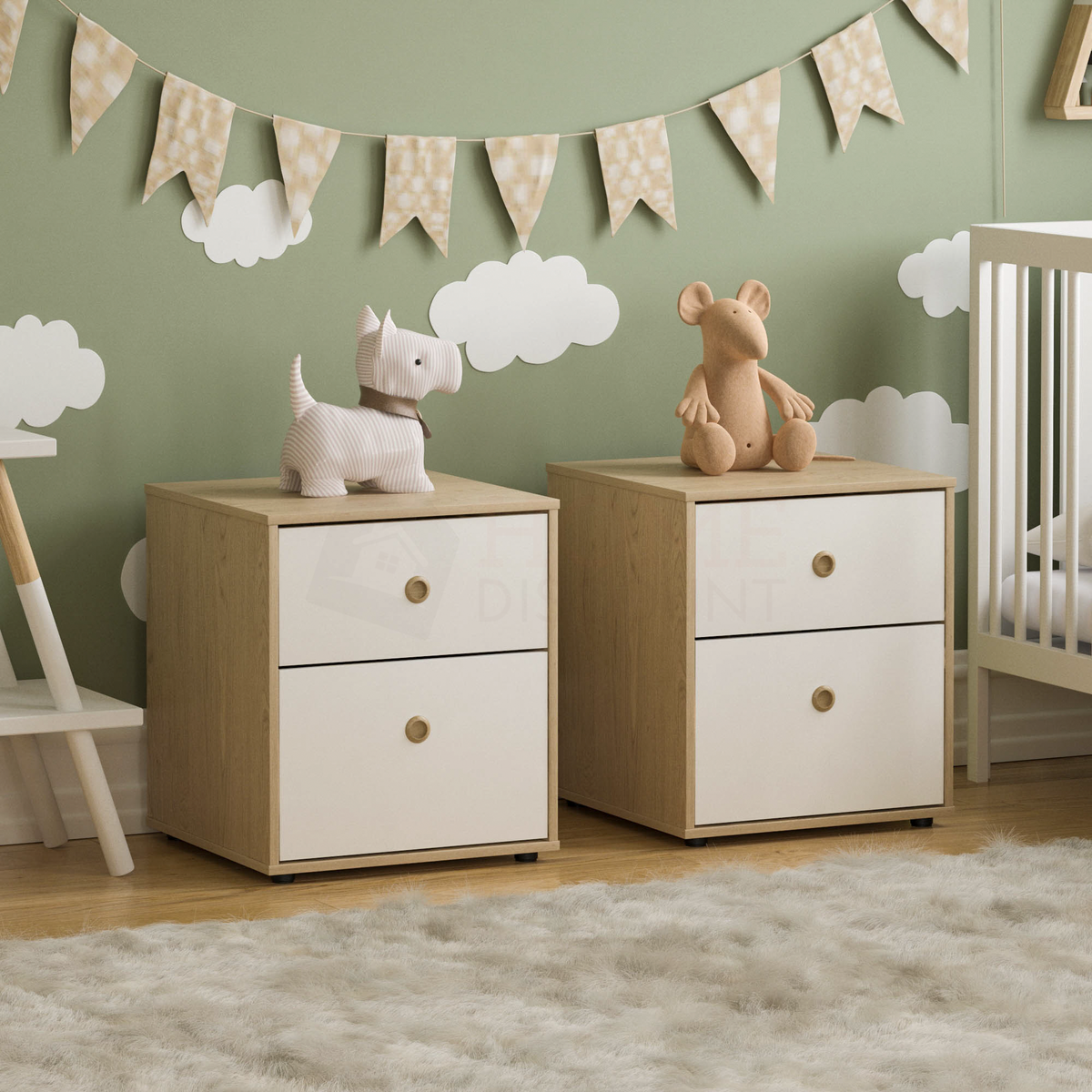 Neptune 2-Drawer Bedside Table - White & Oak, Set of 2