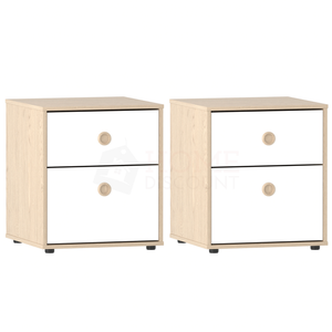 Neptune 2-Drawer Bedside Table - White & Oak, Set of 2