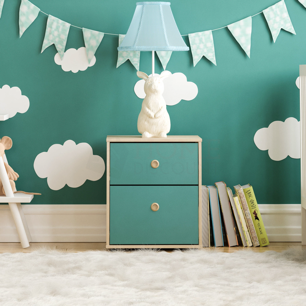 Neptune 2-Drawer Bedside Table - Green & Oak