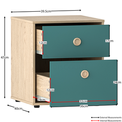 Neptune 2-Drawer Bedside Table - Green & Oak, Set of 2