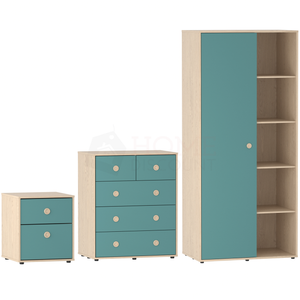 Neptune 3-Piece Bedroom Set - Green & Oak (Bedside Table, Drawer Chest, Wardrobe)