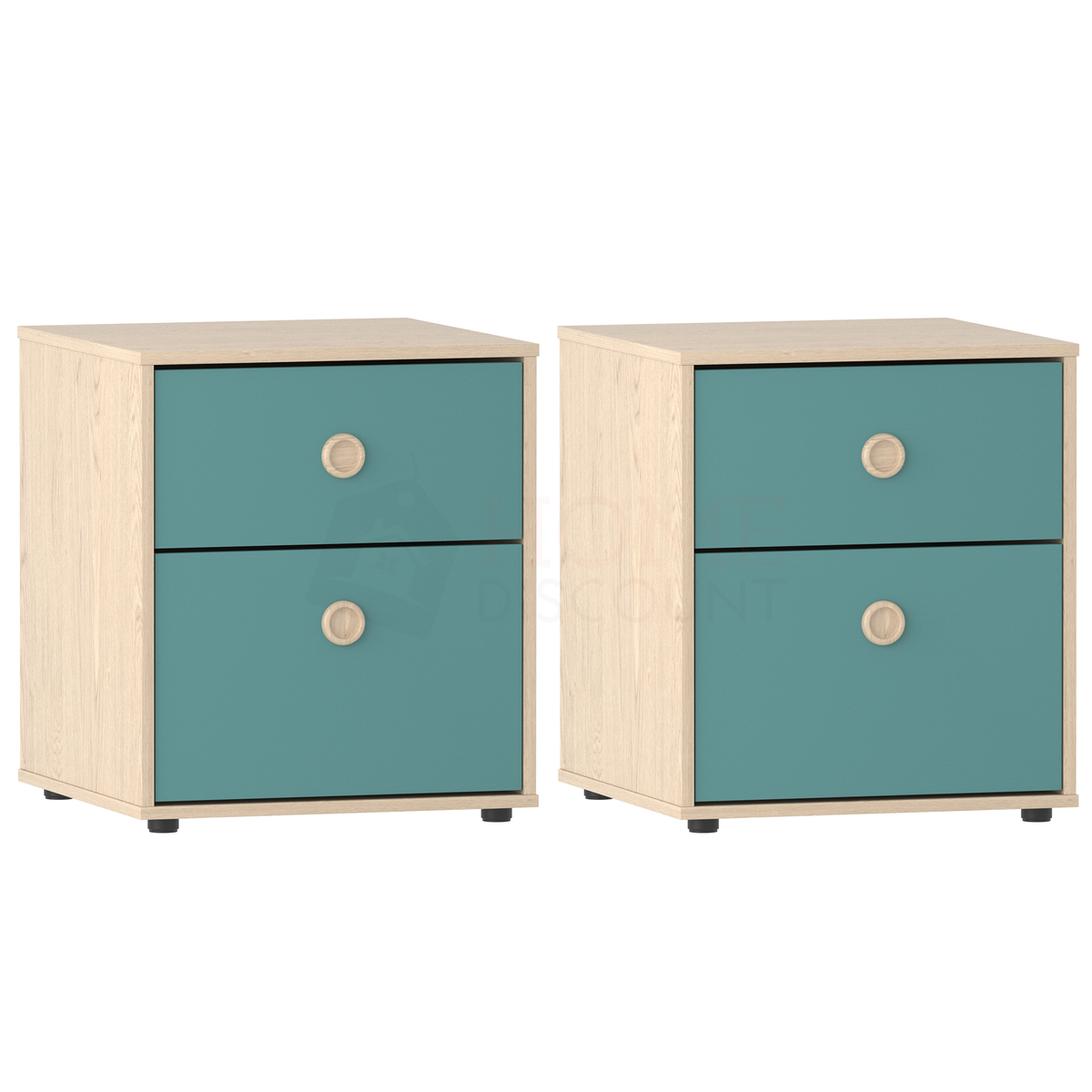 Neptune 2-Drawer Bedside Table - Green & Oak, Set of 2