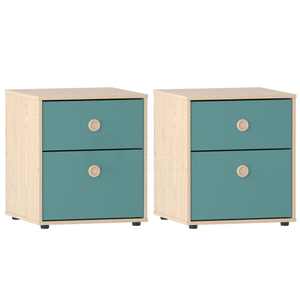 Neptune 2-Drawer Bedside Table - Green & Oak, Set of 2