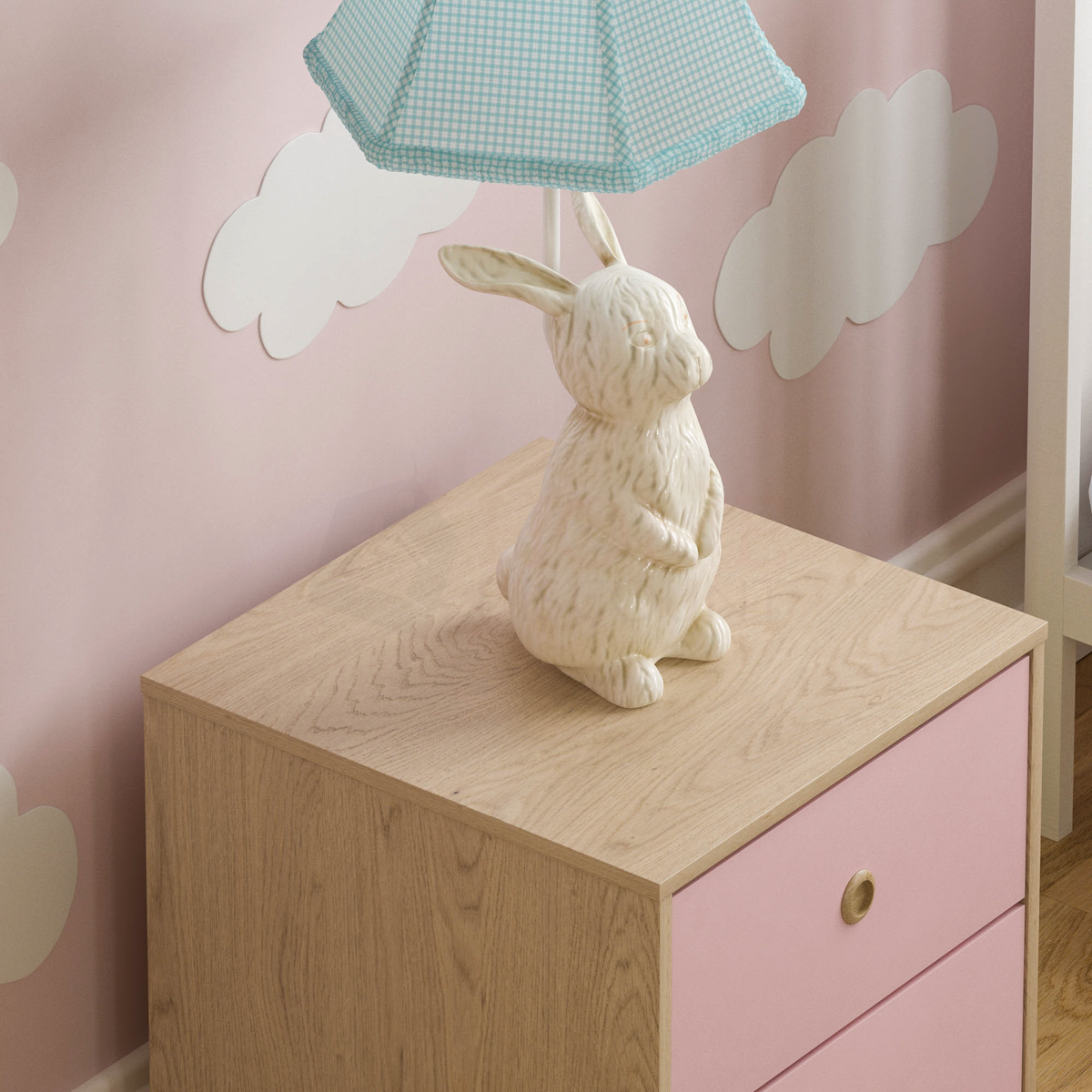 Neptune 2-Drawer Bedside Table - Pink & Oak