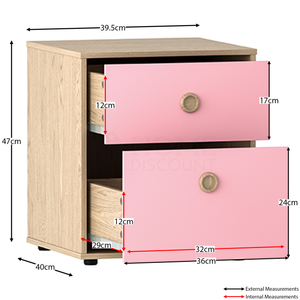 Neptune 3-Piece Bedroom Set - Pink & Oak (Desk, Bedside Table, Wardrobe)