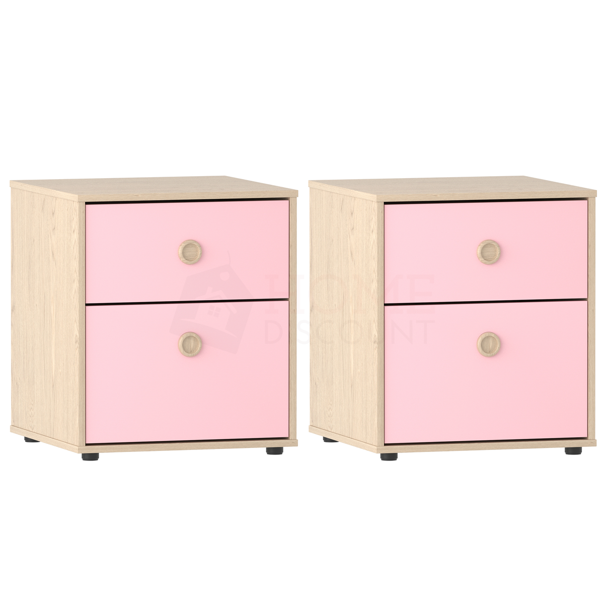 Neptune 2-Drawer Bedside Table - Pink & Oak, Set of 2