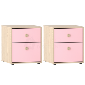 Neptune 2-Drawer Bedside Table - Pink & Oak, Set of 2