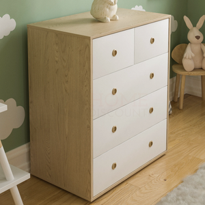 Neptune 5-Drawer Chest - White & Oak, Set of 2