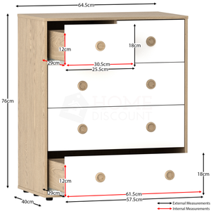 Neptune 4-Piece Bedroom Set - White & Oak (Desk, Bedside Table, Drawer Chest, Wardrobe)