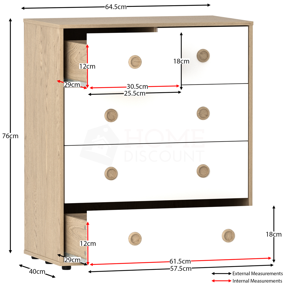 Neptune 5-Drawer Chest - White & Oak, Set of 2