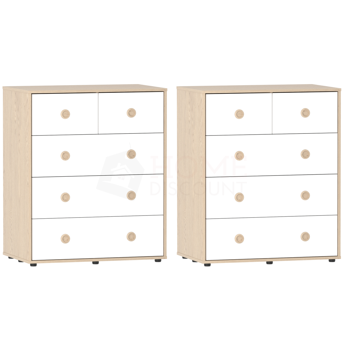 Neptune 5-Drawer Chest - White & Oak, Set of 2