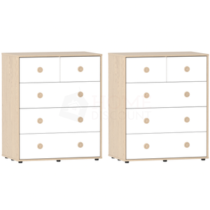 Neptune 5-Drawer Chest - White & Oak, Set of 2