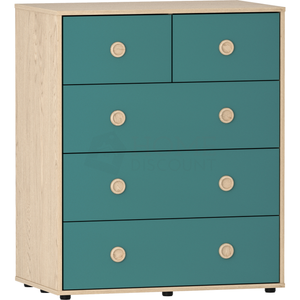 Neptune 5-Drawer Chest - Green & Oak
