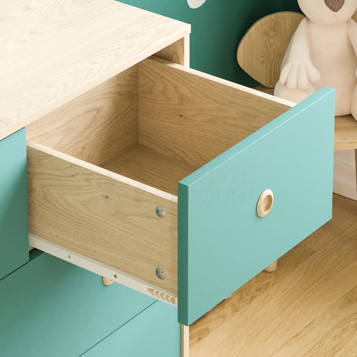 Neptune 5-Drawer Chest - Green & Oak, Set of 2