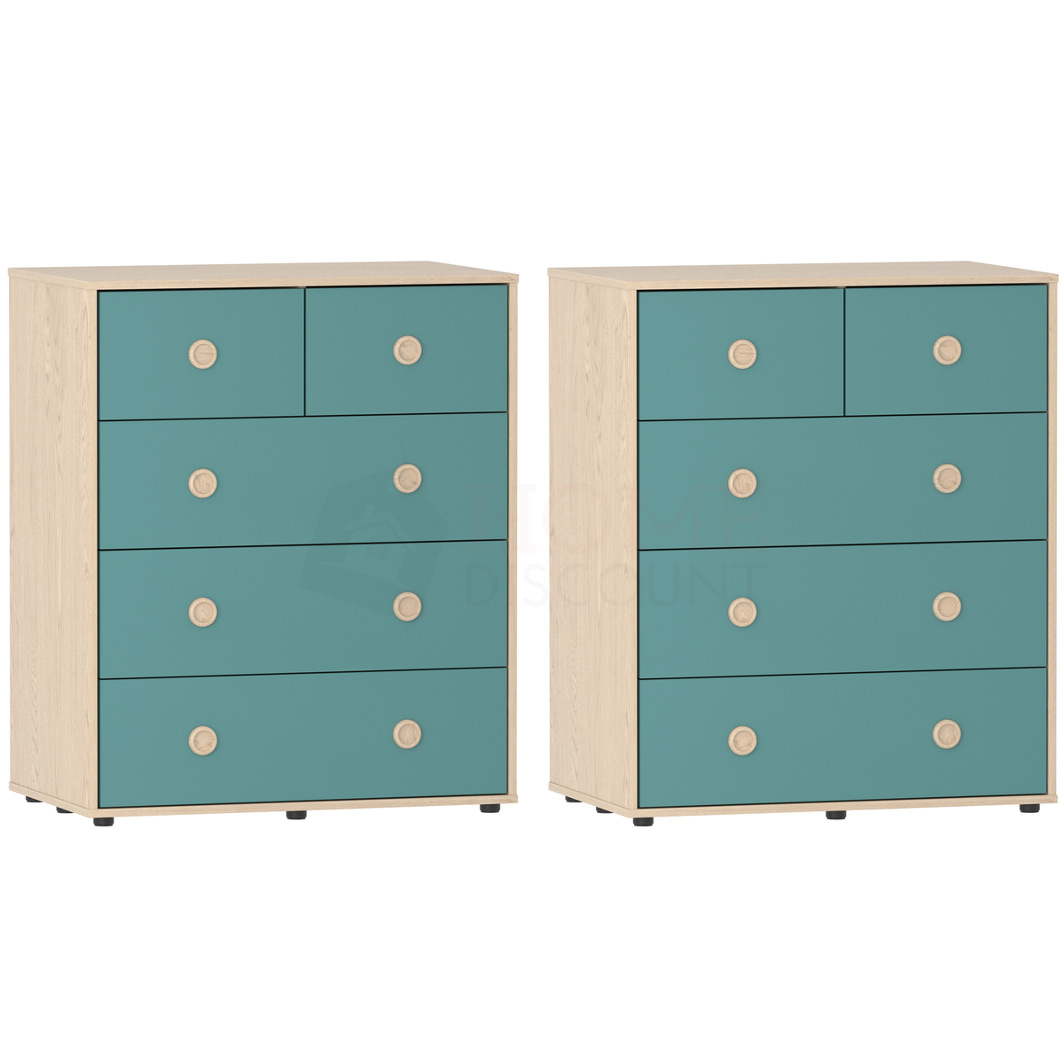 Neptune 5-Drawer Chest - Green & Oak, Set of 2