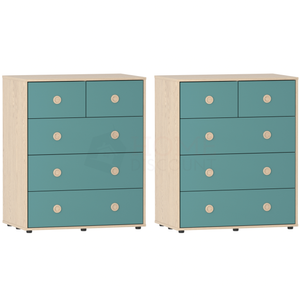 Neptune 5-Drawer Chest - Green & Oak, Set of 2