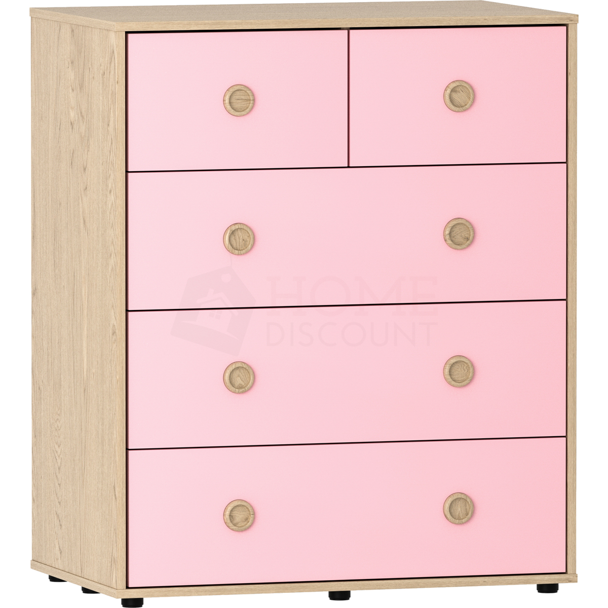 Neptune 5-Drawer Chest - Pink & Oak