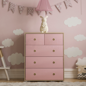 Neptune 5-Drawer Chest - Pink & Oak