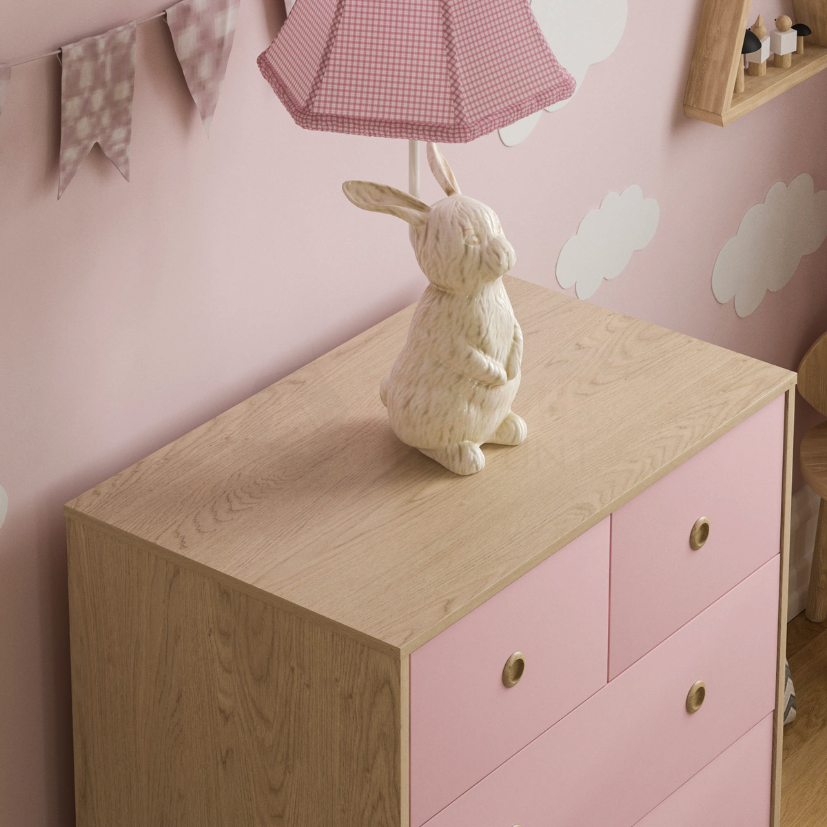Neptune 5-Drawer Chest - Pink & Oak, Set of 2