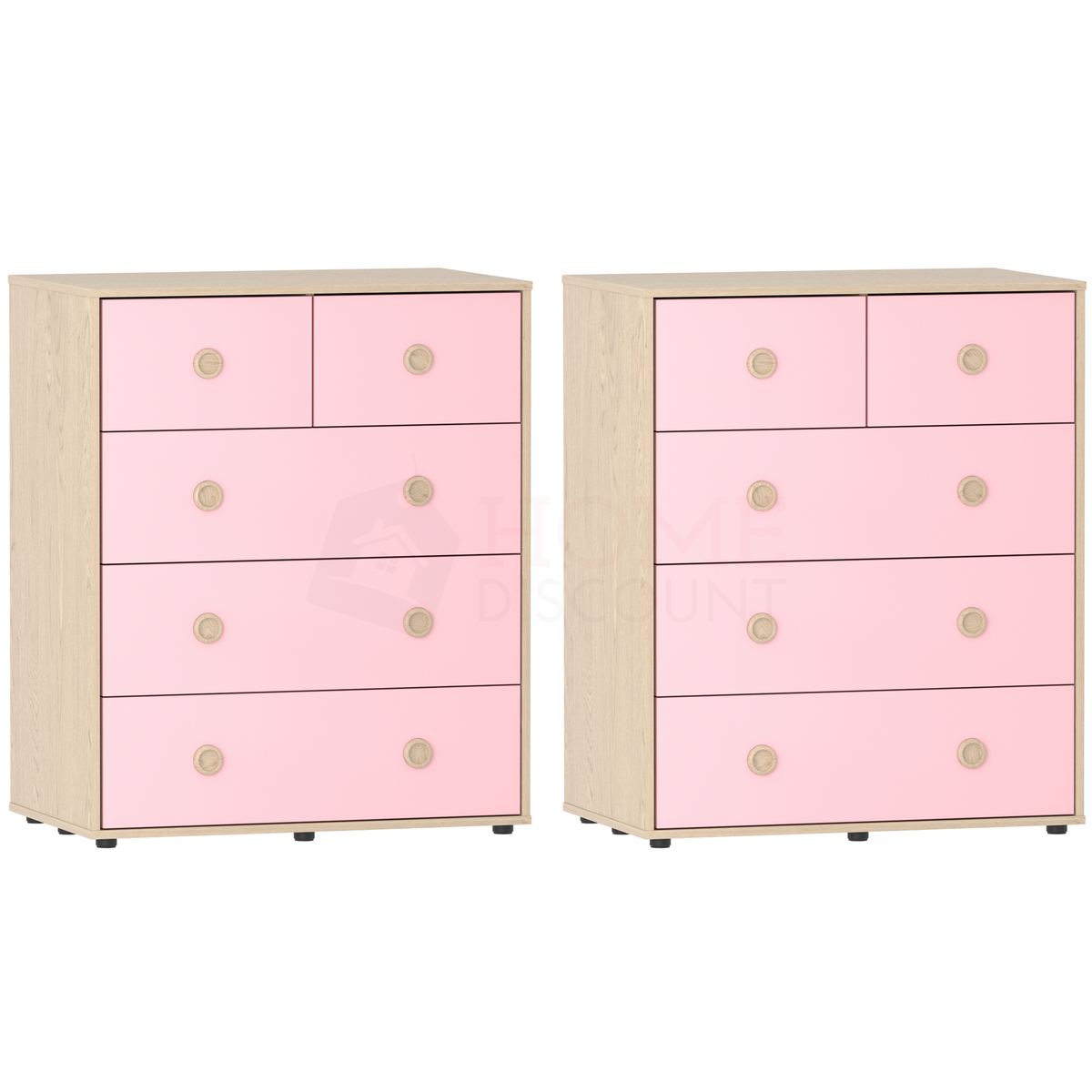 Neptune 5-Drawer Chest - Pink & Oak, Set of 2