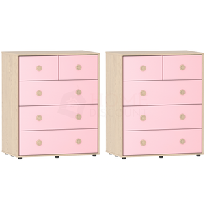 Neptune 5-Drawer Chest - Pink & Oak, Set of 2
