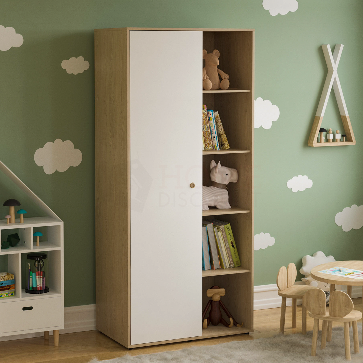 Neptune 3-Piece Bedroom Set - White & Oak (Desk, Bedside Table, Wardrobe)