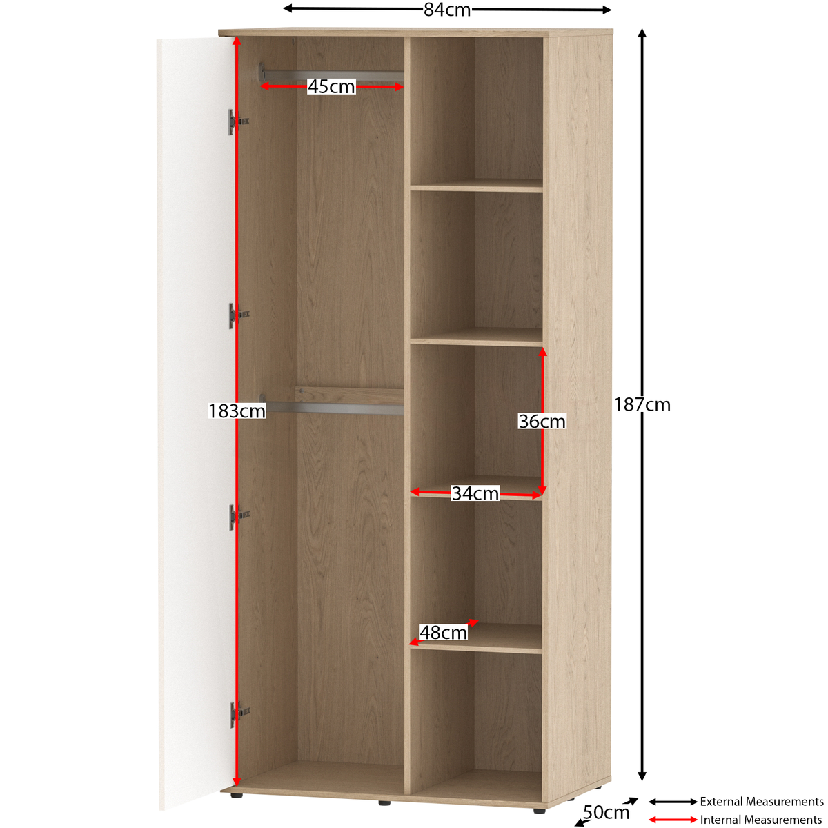 Neptune 3-Piece Bedroom Set - White & Oak (Desk, Bedside Table, Wardrobe)