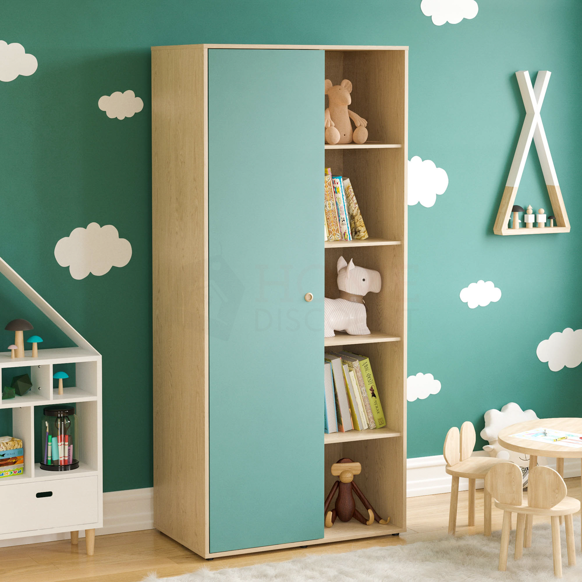 Neptune 1-Door Wardrobe - Green & Oak