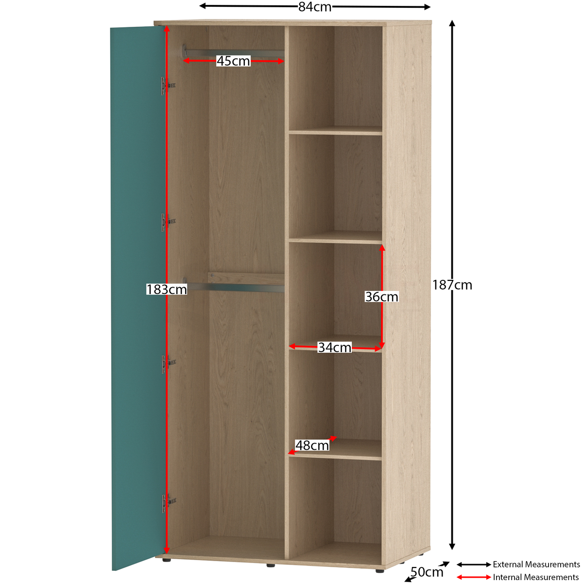 Neptune 3-Piece Bedroom Set - Green & Oak (Desk, Drawer Chest, Wardrobe)