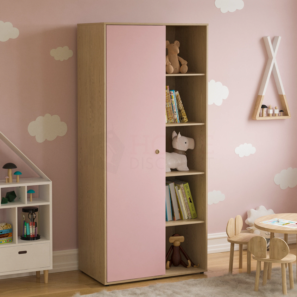 Neptune 3-Piece Bedroom Set - Pink & Oak (Desk, Drawer Chest, Wardrobe)