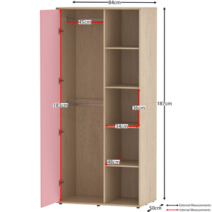 Neptune 3-Piece Bedroom Set - Pink & Oak (Desk, Drawer Chest, Wardrobe)