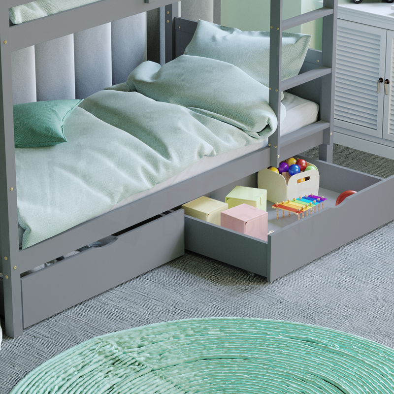 Gemini Detachable Bunk Bed, Grey & Libra Wooden Underbed Drawers, Grey