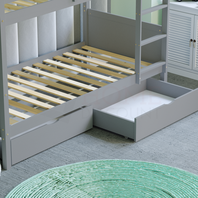 Gemini Detachable Bunk Bed, Grey & Libra Wooden Underbed Drawers, Grey